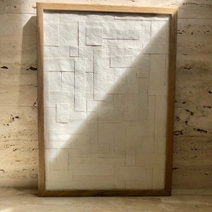 Gran Cuadro minimalista blanco. Cuadro abstracto A3 (29,7 cm x 42 cm) . Arte abstracto grande original. Scrapbooking en papel. Pieza única.