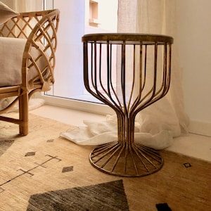 Antique French side table. Gold gilded iron and marble table. Modern vintage marble table. Vintage table Hollywood Regency style.