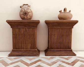 2 vintage bamboo pedestals. Vintage rattan podium. Ancient columns. Pedestal Vintage flower pot holder/console/side table