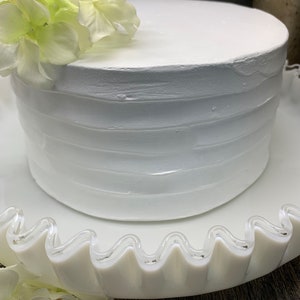 Vintage Fenton Silver Crest Cake Dish, Fenton Milk Glass Low Rise Cake Stand Serving Platter with Raised Edges, Wedding Cake Stand
