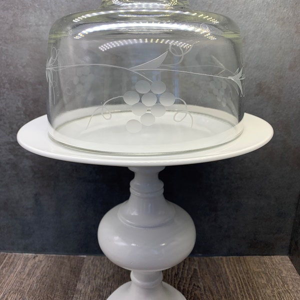 Small Cake Stand, Riser, Cheese Appetizer Plate, Dessert Cupcake Stand, Wedding/Baby Shower, Pedestal plate with dome, Shabby Chic Cloche