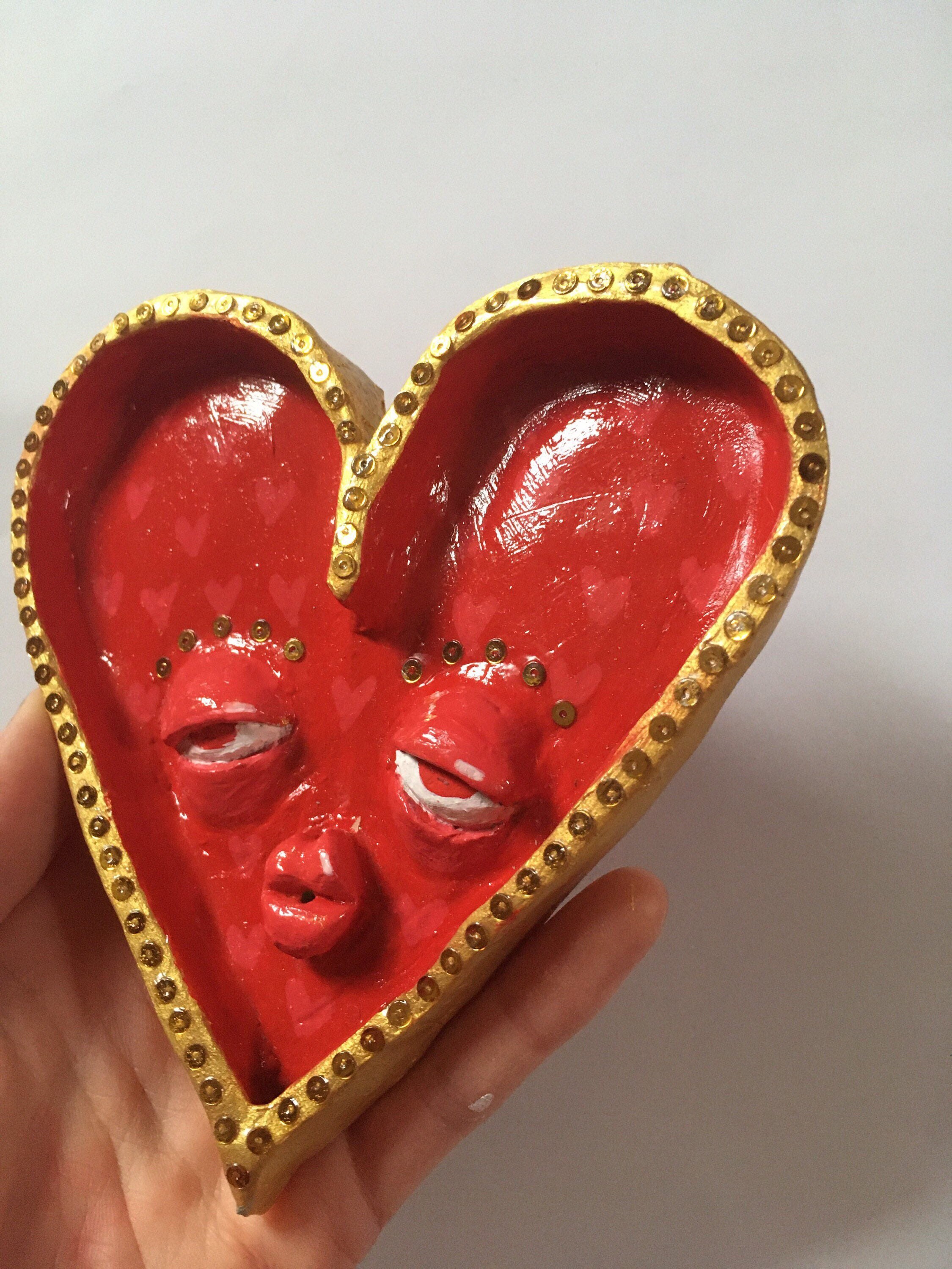 Clay heart face incense burner/ insenses holder/ jewellery Etsy