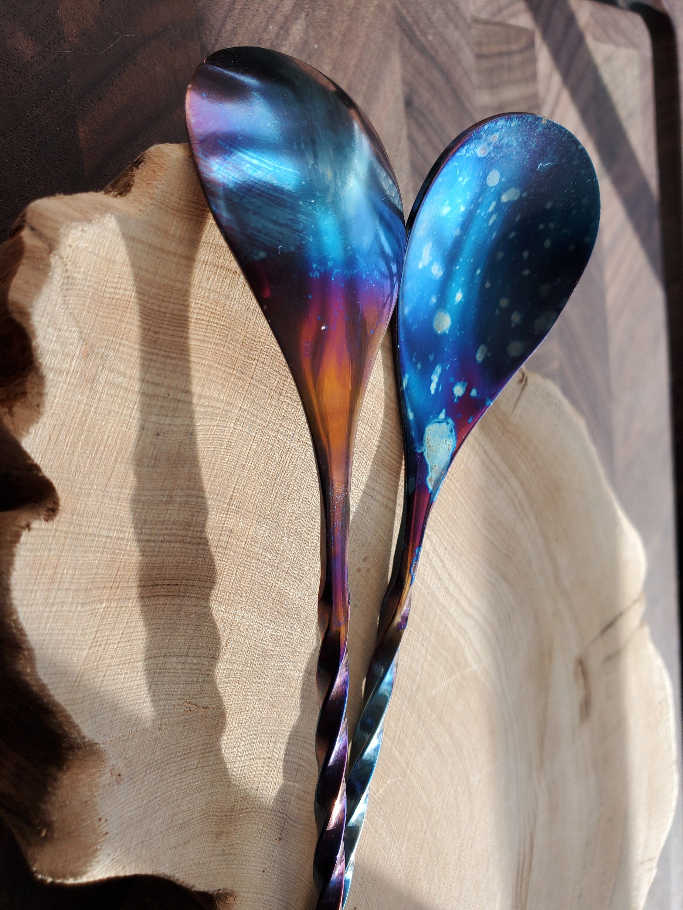 Rainbow Heatcolored Stainless Steel Bar Spoon Custom Hand Torched to