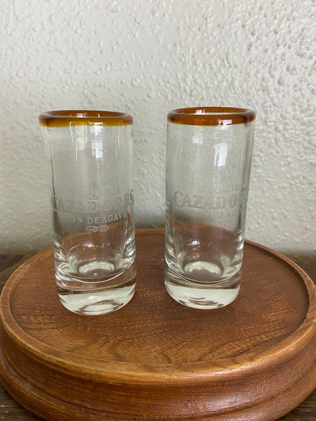 Collectible Hand Blown Cazadores Tequila Shot Glasses W/ Brown Etsy
