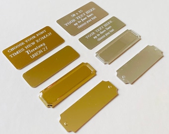 UPGRADE FROM 50X16MM TO 50X25MM metal engraved personalised trophy plaque gold silver fast delivery