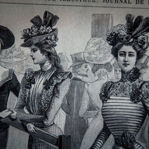 May include: A black and white illustration of four people wearing hats. The people are dressed in Victorian era clothing. The image is from an old magazine.