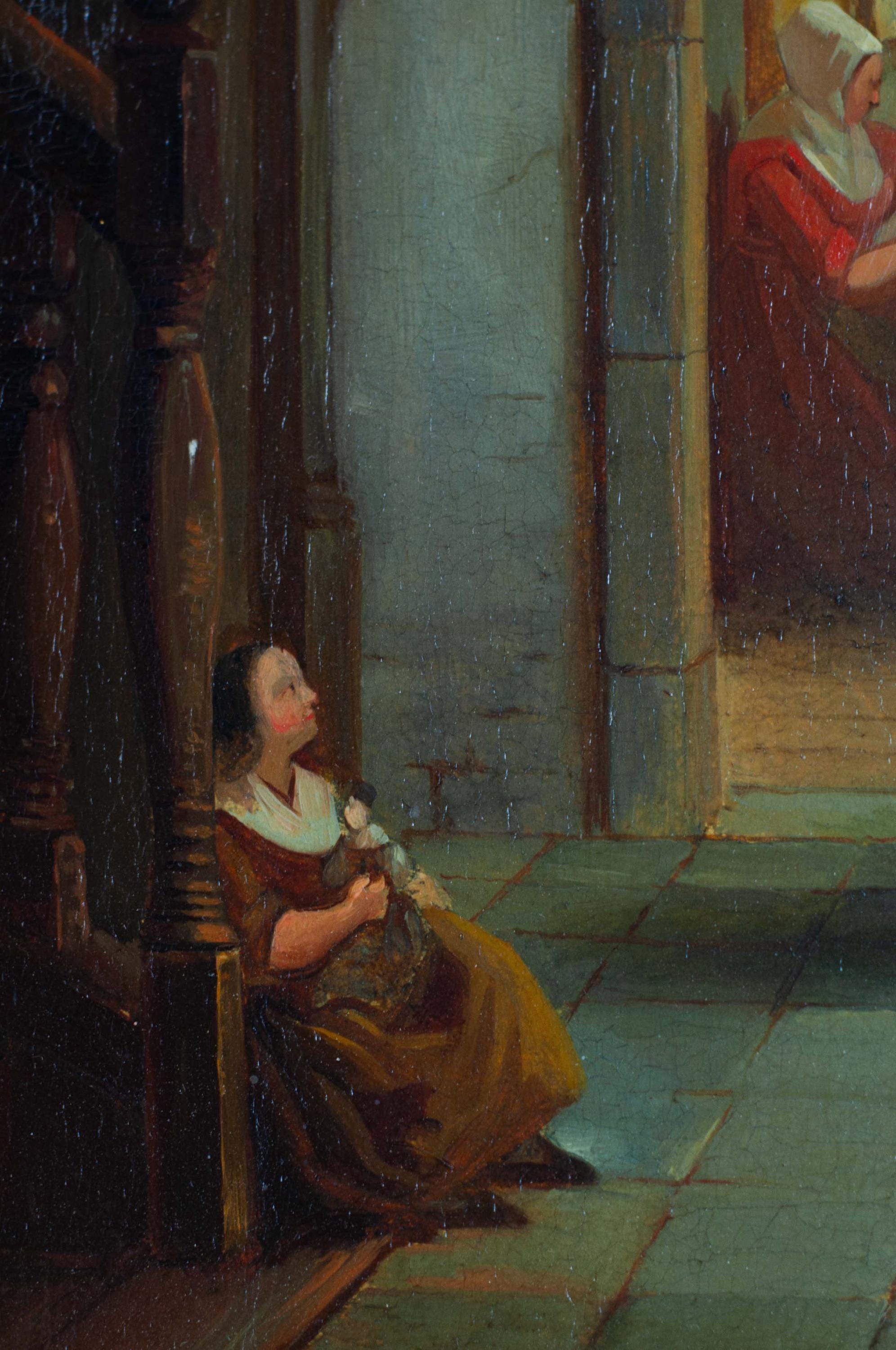 19th Century Dutch Interior Oil Painting – Golden Age Style, Gilt Frame ...