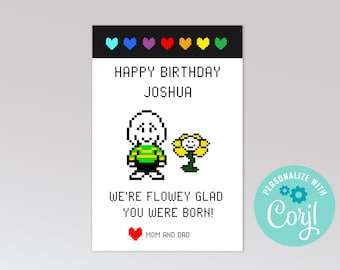 Undertale Birthday Card - Goat & Flowey - Customizable - 4x6 Digital File