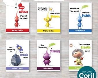 Pikmin Valentine Card Set - Nintendo Game Valentines - Digital File - Customizable