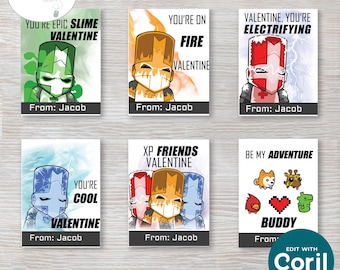 Castle Crashers Video Game Digital Customizable Valentine Card Set