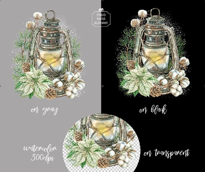 Watercolor Winter Lantern Clipart: Rustic Christmas Decoration (PNG) - Etsy