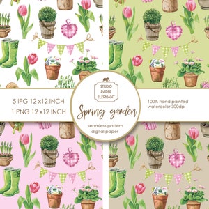 Modello senza cuciture del giardino primaverile Carta digitale Carta per album Modello da giardino Tessuto digitale JPG PNG