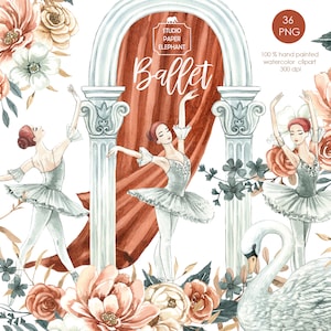 Aquarel ballet clipart ballerina clipart ballet klassieke podium kunst clipart pointe schoenen ballet tutu zwaan bloemen PNG instant download