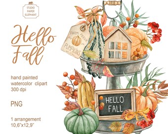 Watercolor Fall Clipart: Cozy Autumn Arrangement (PNG, Instant Download)