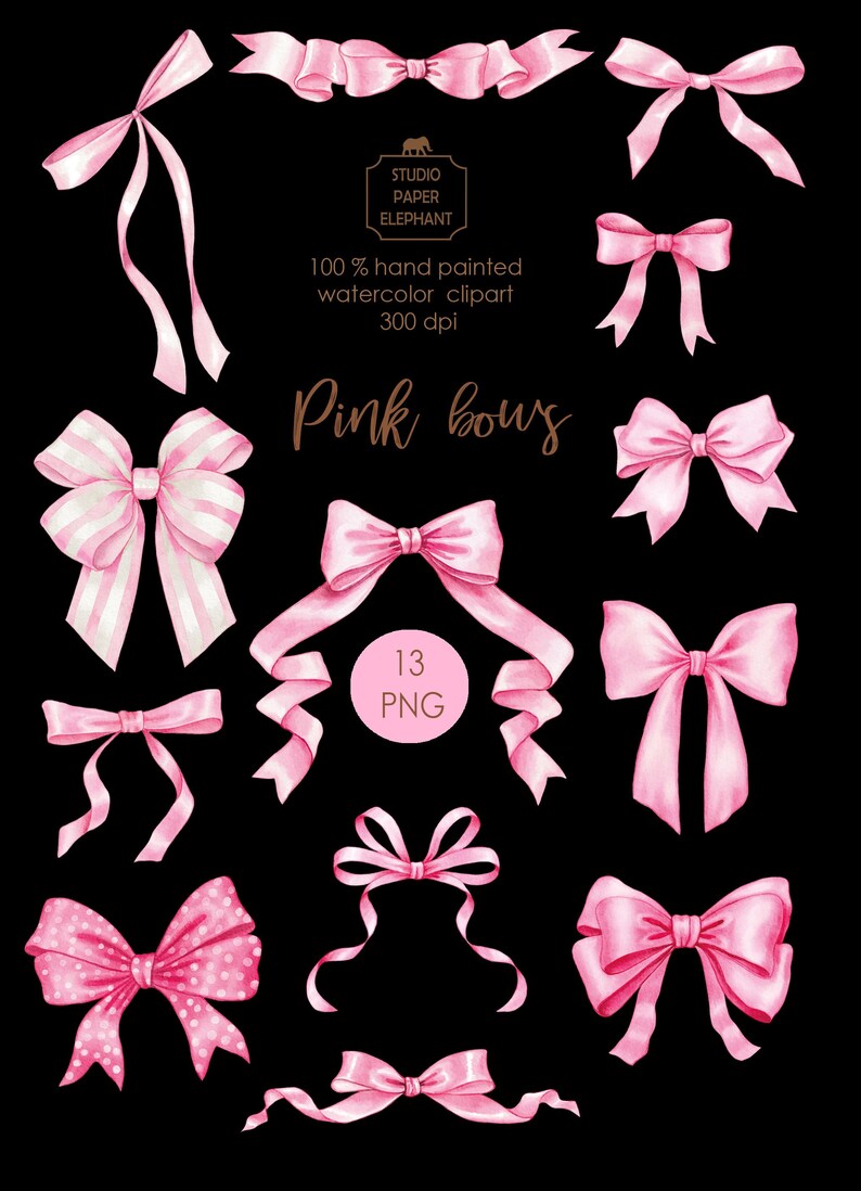 Watercolor Pink Bows Clipart: Scrapbooking PNG (digital Download) - Etsy