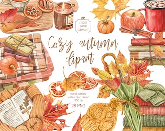 Watercolor Autumn Clipart: Cozy Fall Decor (PNG, Instant Download)