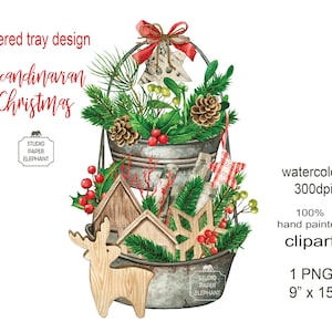 Aquarelle plateau à plusieurs niveaux design Noël scandinave, Design de Noël de ferme, Sublimation de Noël PNG, Décor de Noël, PNG.