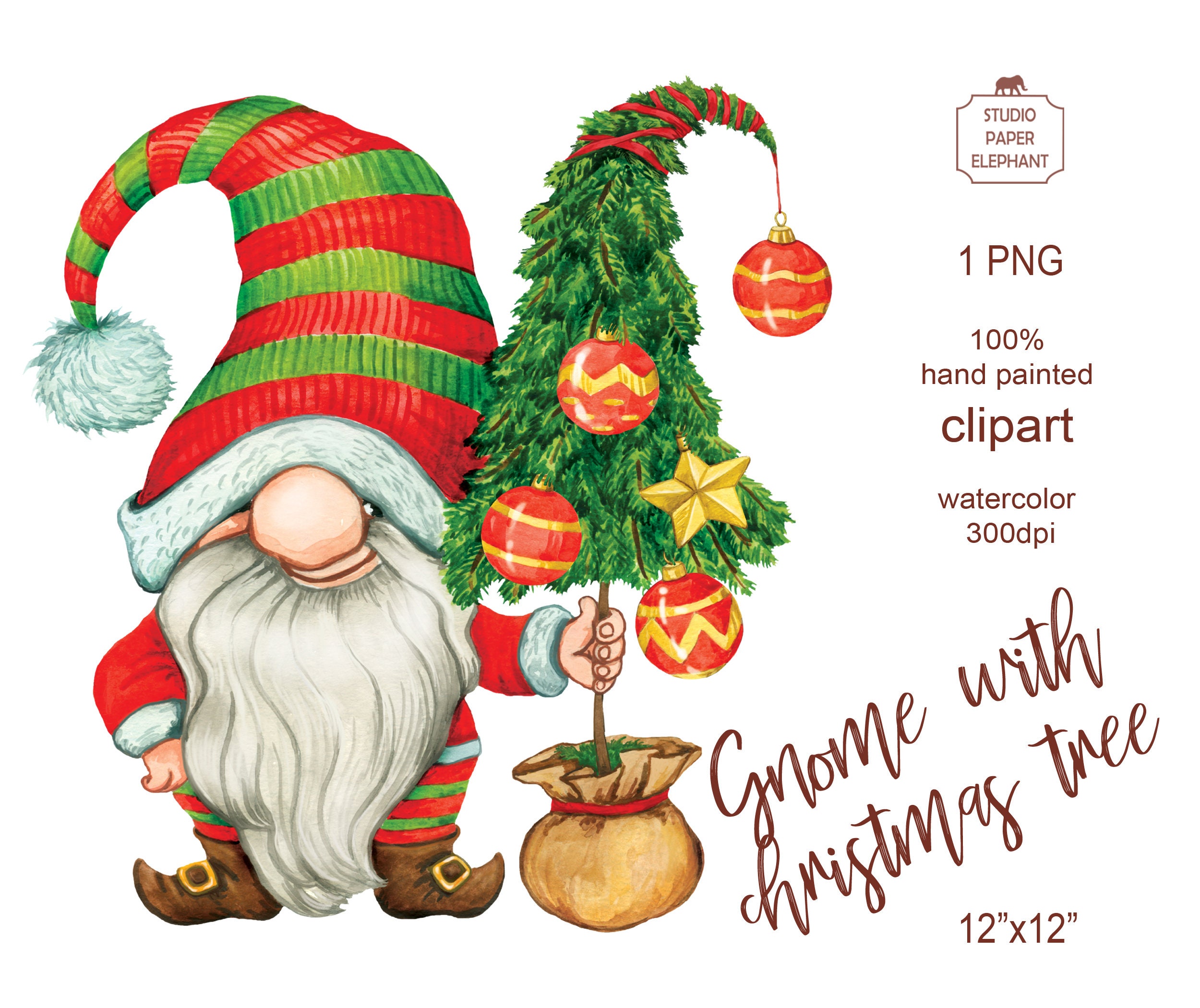 Aquarell Wichtel mit Tannenbaum Weihnachtswichtel Clipart  Etsy