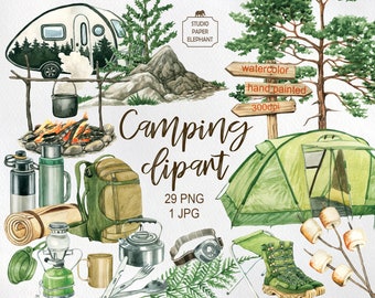Watercolor Camping Clipart: Family Adventure PNG (Digital Download)