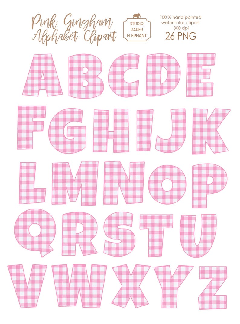 Pink Gingham Alphabet Clipart, Checkered Letters (digital Download) - Etsy