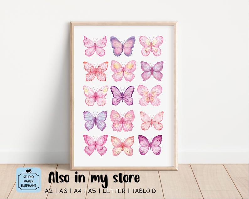 Watercolor Butterflies Clipart: Pink & Lilac PNG (Digital Download) image 5