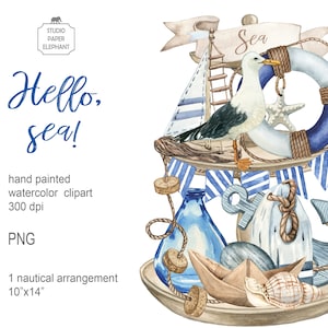 Décor nautique plateau à plusieurs niveaux, arrangement marin aquarelle, thème nautique, mer clipart, clipart décor marin, PNG, téléchargement immédiat.