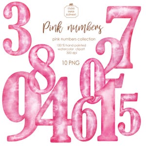 Watercolor pink numbers clipart,  Pink numbers collection, Happy birthday numbers, wedding invitation numbers, PNG, DIY