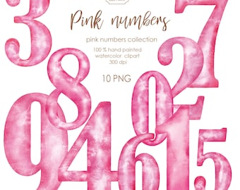 Watercolor Pink Numbers Clipart: Birthday & Wedding DIY (PNG Digital Download)