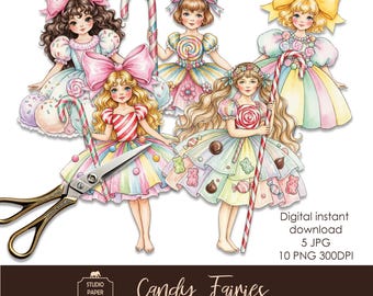 Candy Girls Paper Dolls Printable, Sweet Treat Paper Dolls, Junk Journal Ephemera, Instant Download