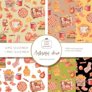 Akwarela jesienny wzór dekoracyjny Papier cyfrowy Papier do scrapbookingu Jesienny wzór Cyfrowa tkanina Jesienny wzór JPG