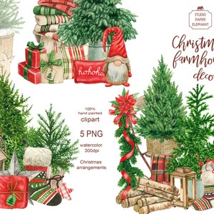 Watercolor Christmas Clipart: Farmhouse Decor PNG (Digital Download)