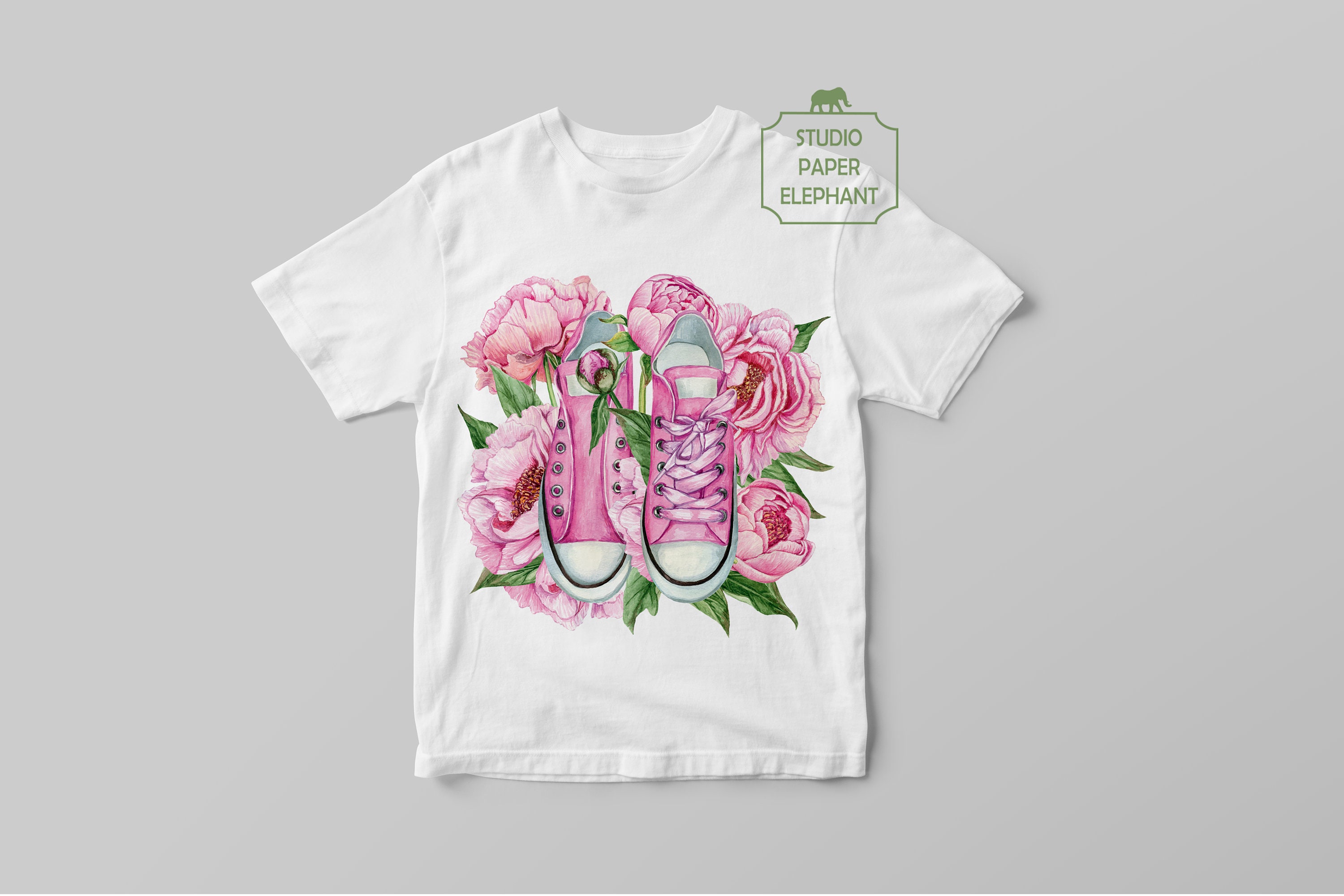 Watercolor pink peonies clipart Sneakers print Mother's | Etsy