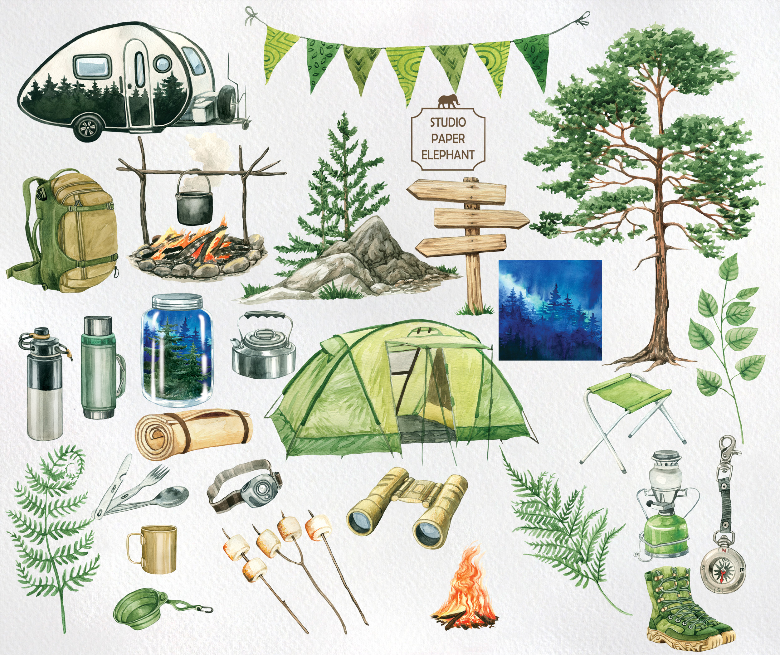 Watercolor Camping Clipart Family Camping Family Adventure - Etsy
