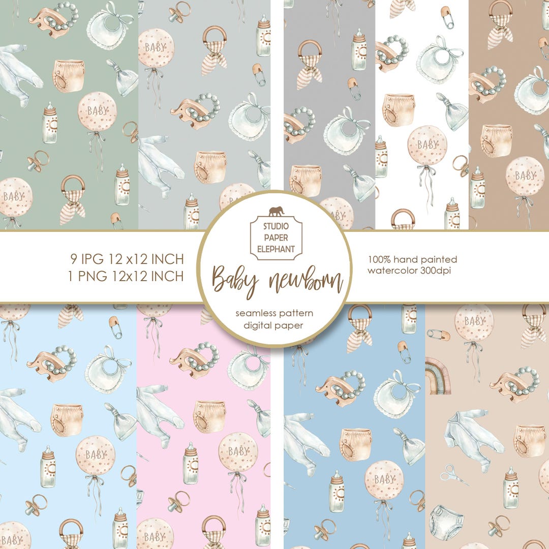 Pattern Paper Baby Watercolor Baby Newborn Pattern Digital Paper Scrapbook Paper Digital ...