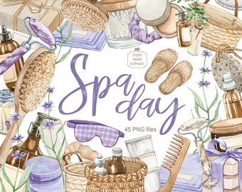 Watercolor Spa clipart, Spa clip art, Natural cosmetic, Bathroom, Selfcare,  Beauty salon logo, Instant Digital Download PNG.