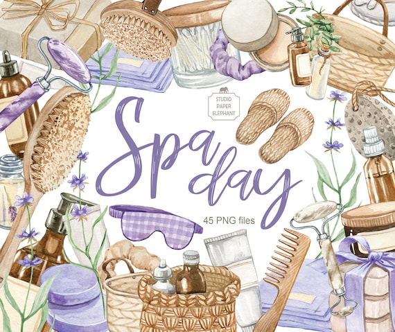 Watercolor Spa Clipart: Cosmetic & Selfcare PNG (Digital Download)