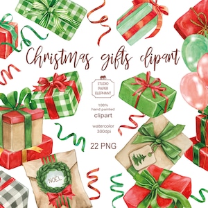 Aquarel kerstcadeaus, geschenkdozen, kerstclipart, kerstinkopen, kerstuitverkoop, PNG, instant download.