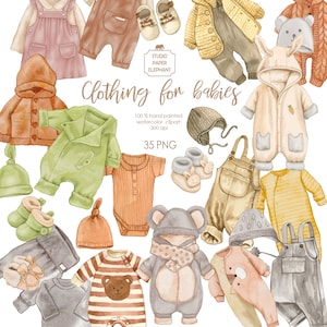 Ropa de bebé acuarela Lindo armario de bebé Bebé Onesies Ropa de bebé pintada Ropa de bebé de punto pintada PNG descarga instantánea