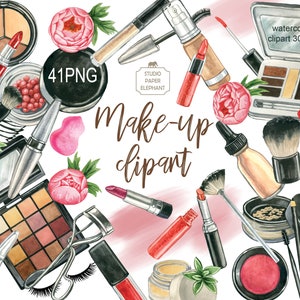Aquarell Make up Clipart, Kosmetik Clipart, Beauty Clipart, Mode Clipart, Make up Kosmetik Set, PNG, sofortiger Download.