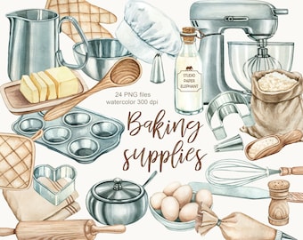 Watercolor Baking Supplies, Hand Painted Bakery Logo Design