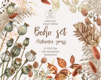 Aquarel herfstboeket clipart: Boho bruiloft ontwerp (PNG, digitale download)