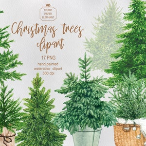 Acquerello Alberi di Natale, Alberi di Natale in Contenitori Clipart, Clipart di Natale, Alberi di Natale Clipart, PNG, download istantaneo.