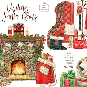 Roupas de Papai Noel, clipart interior de Natal, Casa de Papai Noel, decoração de Natal, Natal no Papai Noel, PNG, download instantâneo