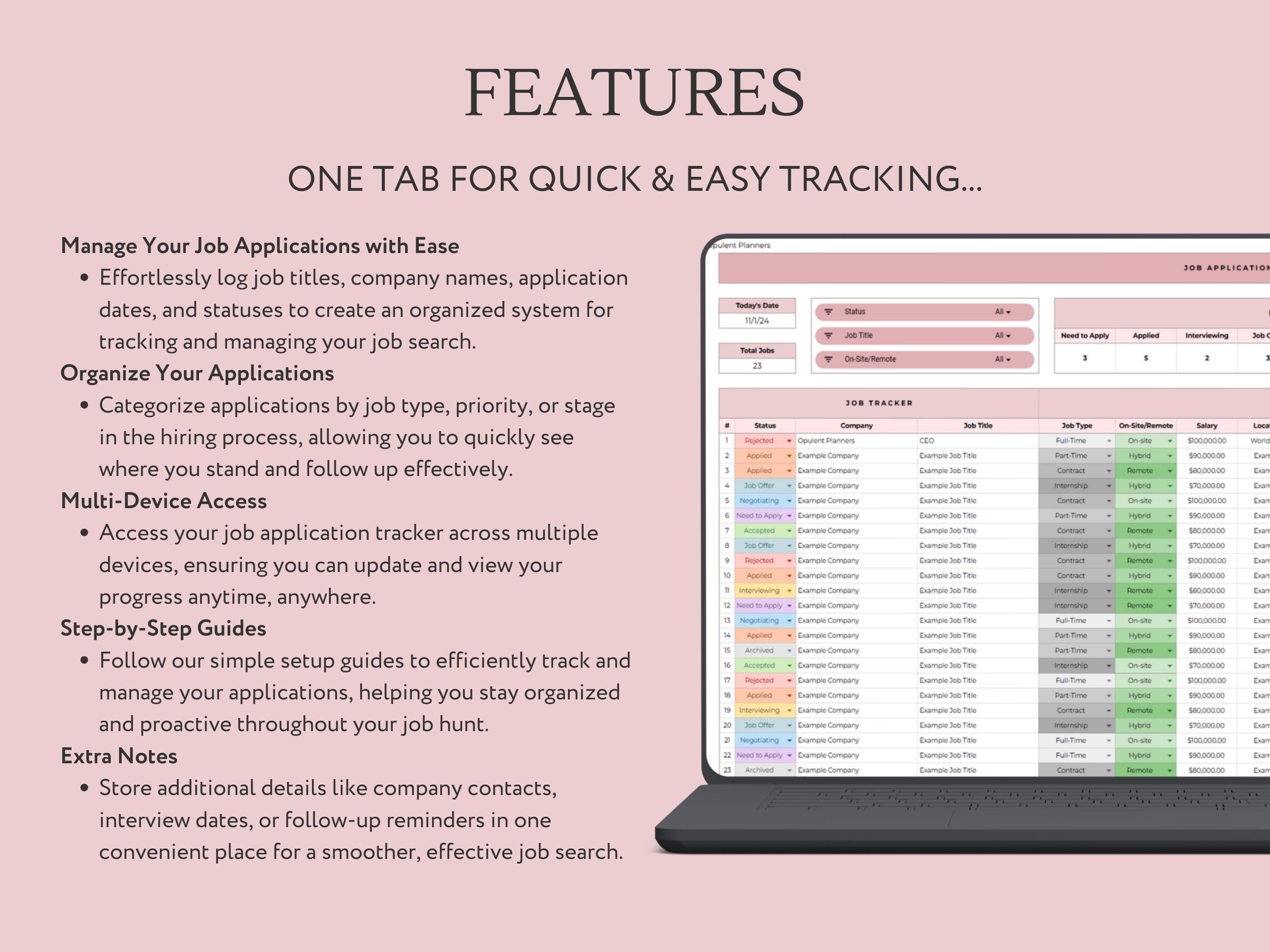 Job Application Tracker Example Job Application Tracker Google Sheets, Job Planner, Interview and Job ...