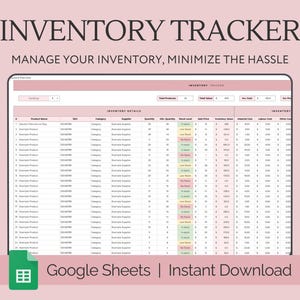Foglio di calcolo per il monitoraggio dell'inventario per piccole imprese, modello di inventario Fogli Google, gestione dell'inventario, elenco del registro dell'inventario, monitoraggio degli ordini