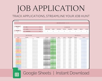 Fiches Google de suivi des candidatures, planificateur d'emplois, entretien et recherche d'emploi, modèle de demande d'emploi, feuille de calcul pour tableau de bord simple, carrière