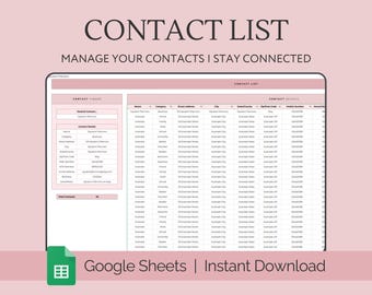 Contact List, Google Sheets, Address Book, Address Sheet, Contact Organizer, Emergency List, Client Tracker, Contact Information Digital Log