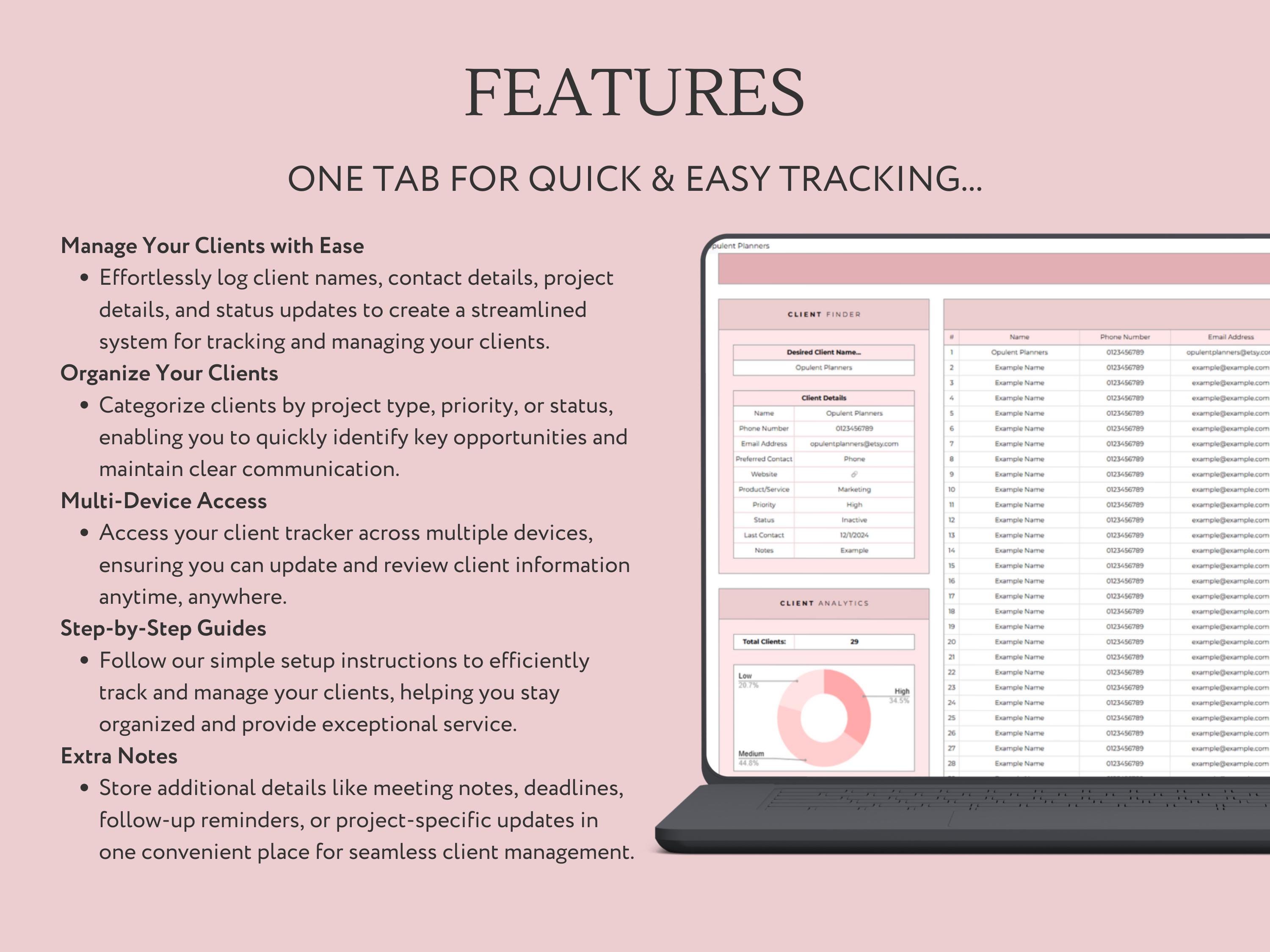 Client Quicksheet Client Tracker Spreadsheet, Small Business Template, Client Planner ...