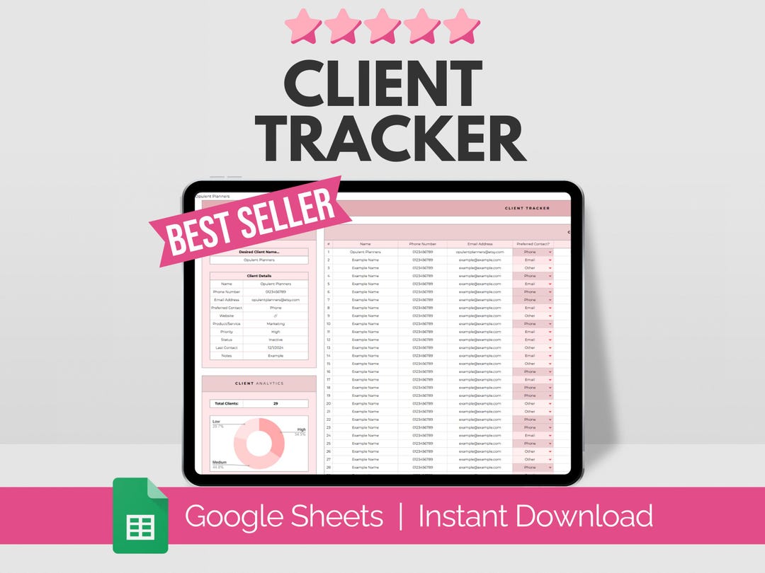 Client Tracker Spreadsheet, Small Business Template, Client Planner ...