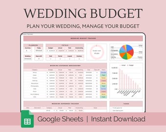 Wedding Budget Planner Spreadsheet Wedding Budget Tracker Google Sheets Digital Wedding Planner Template Wedding Checklist Wedding To List
